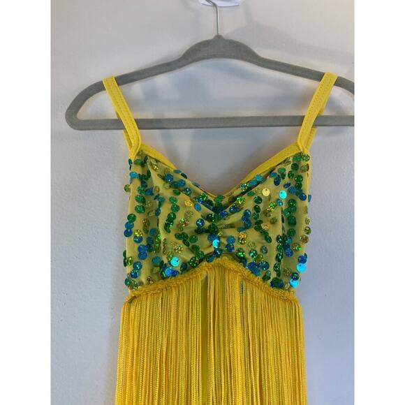 WEISSMAN Girl’s Yellow Sequined Fringe Dance Costume / Size: SC Small 6/6X - Picture 4 of 8